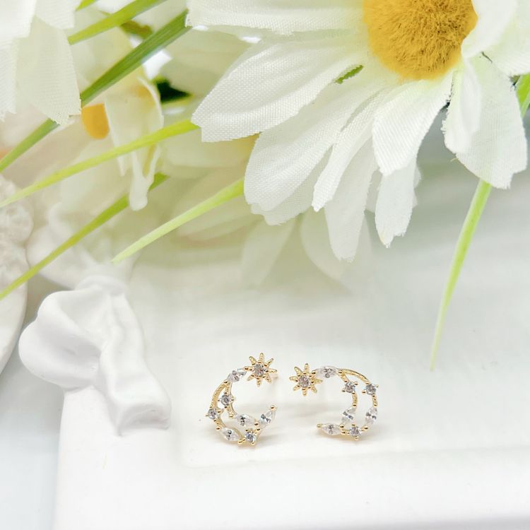 24k Gold Plated Starry Moon Stud Earrings