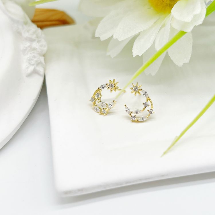 24k Gold Plated Starry Moon Stud Earrings
